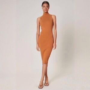 Sugar Lips Kieran Ribbed Knit Turtleneck Sweater Dress Rust Midi Size Large